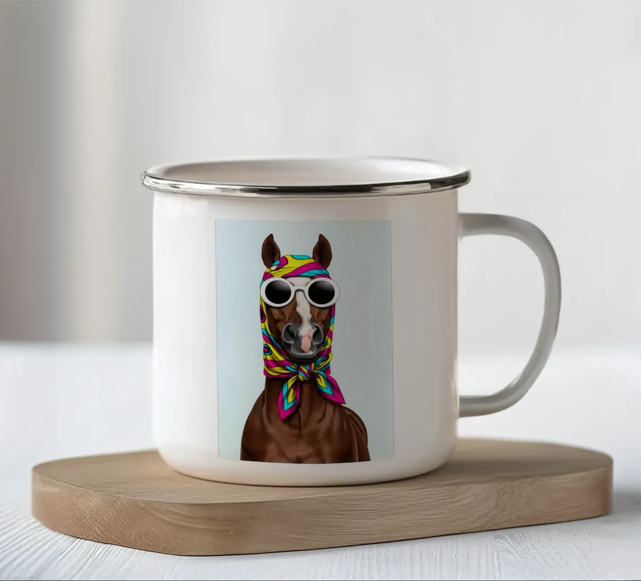 Pop Art Horse with Scarf tazza in smalto da Attaboy Dsgn