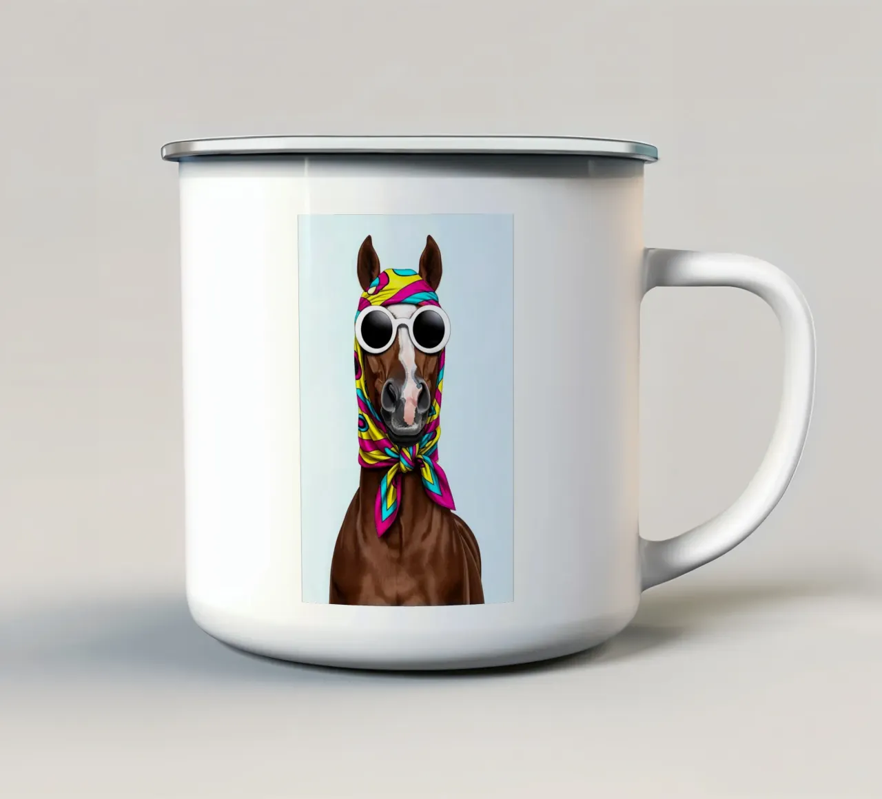 Pop Art Horse with Scarf tazza in smalto da Attaboy Dsgn