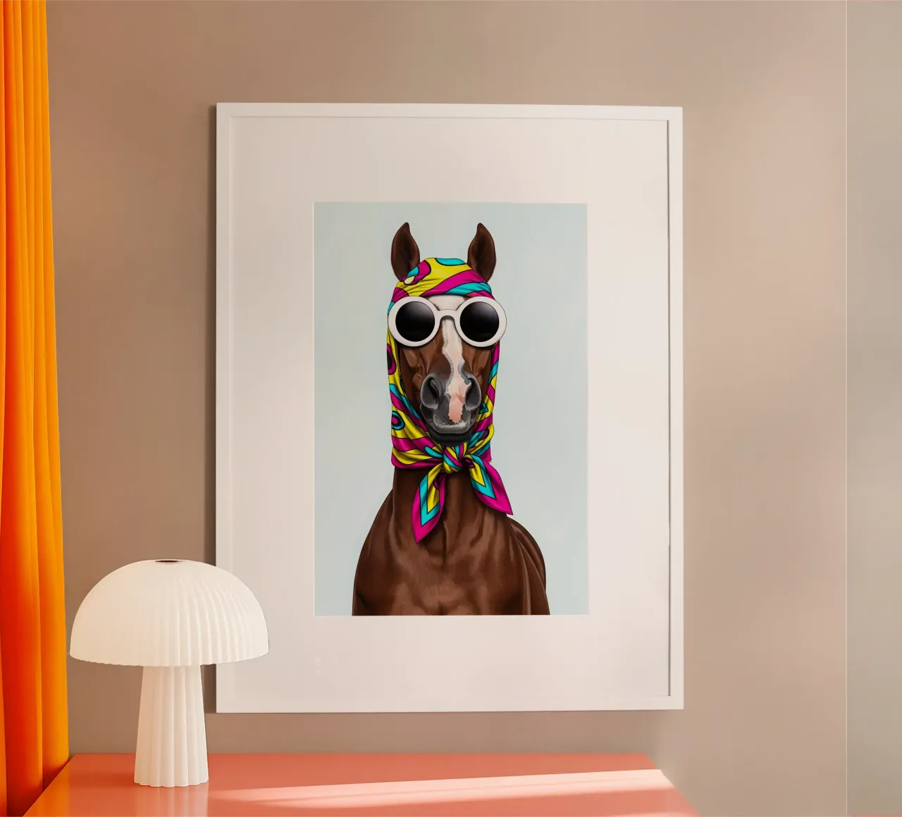 Pop Art Horse with Scarf poster con telaio in plastica da Attaboy Dsgn