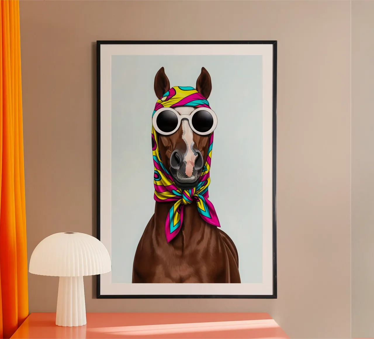 Pop Art Horse with Scarf poster con telaio in plastica da Attaboy Dsgn