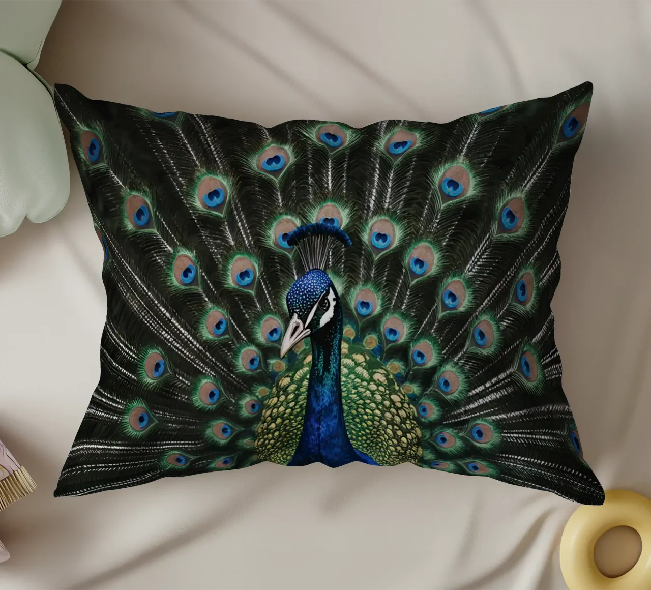 Peacock with Full Tail Display Kissen von Attaboy Dsgn