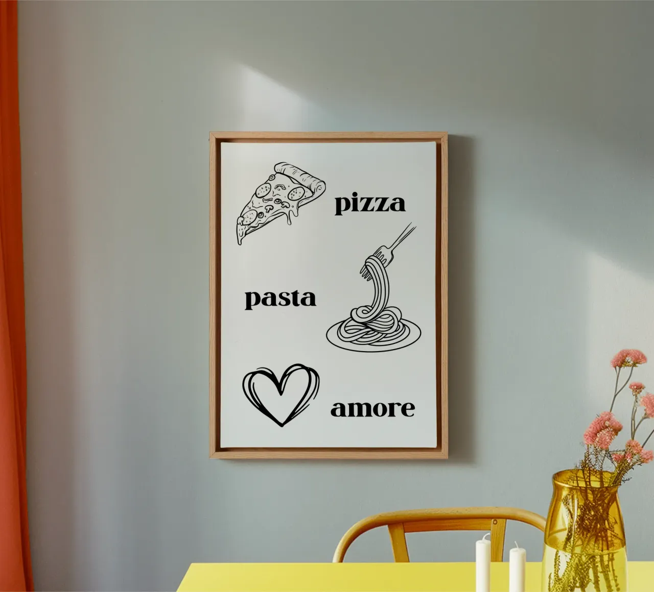 Pizza pasta & amore lienzo con Marco flotante de PinkCandyWalls
