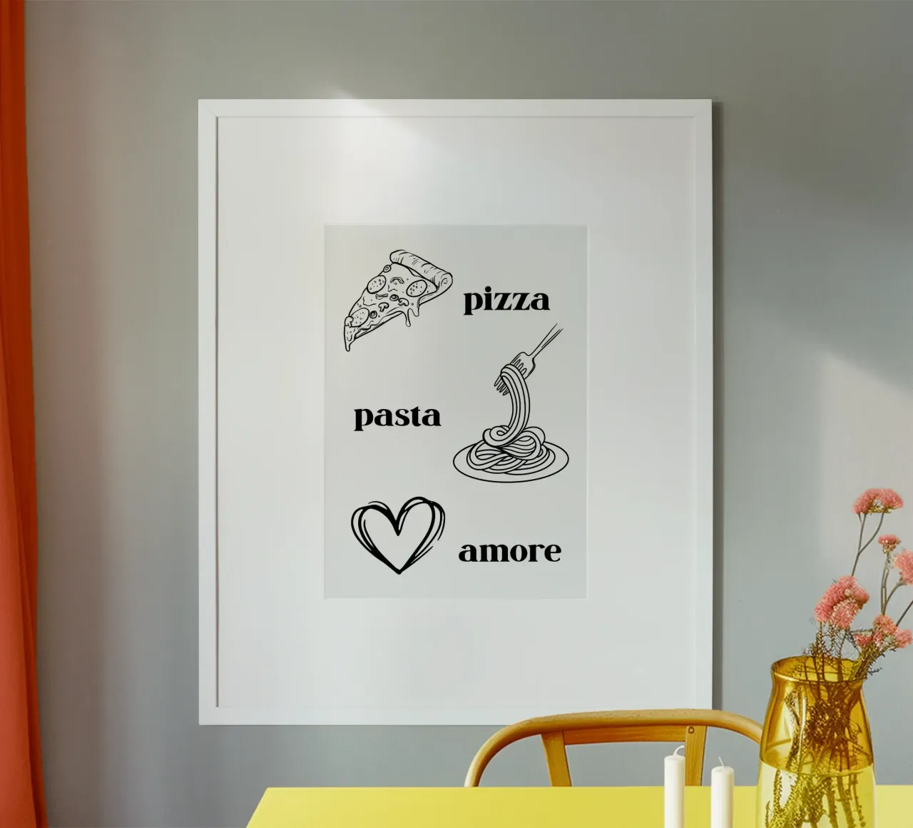 Pizza pasta & amore poster con telaio in alluminio da PinkCandyWalls
