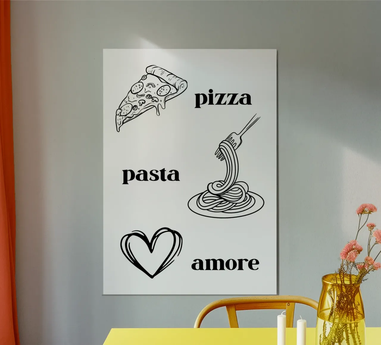 Pizza pasta & amore poster con telaio in alluminio da PinkCandyWalls
