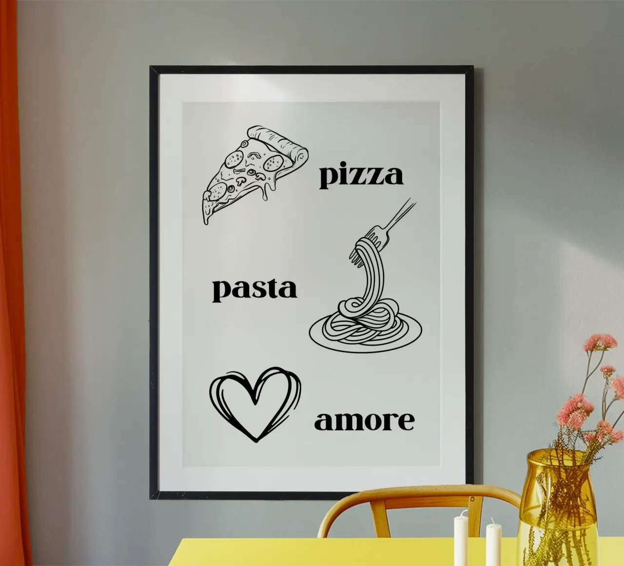 Pizza pasta & amore poster con telaio in alluminio da PinkCandyWalls