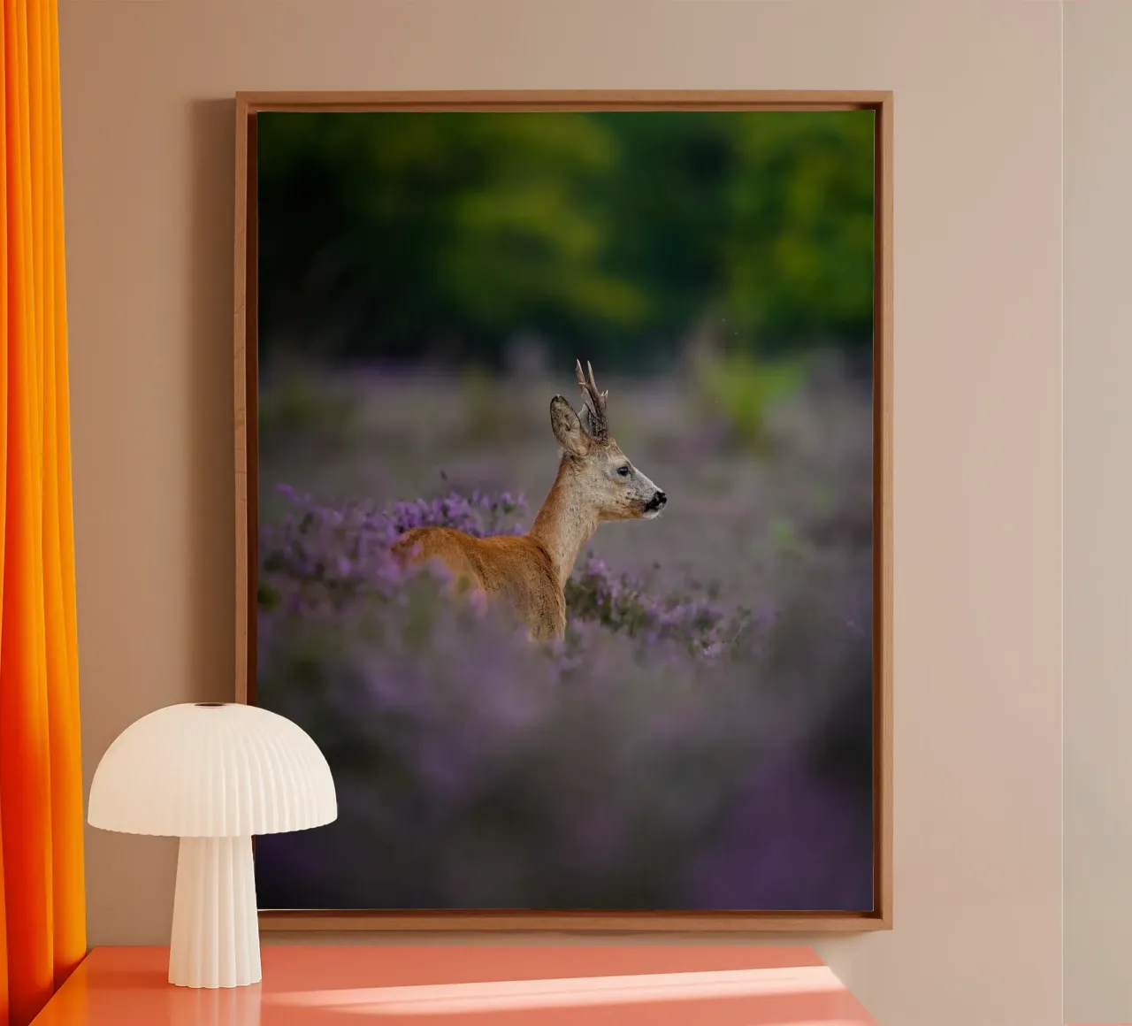 Capriolo in erica viola tela con Cornice a cassetta da Tom's Wildlife