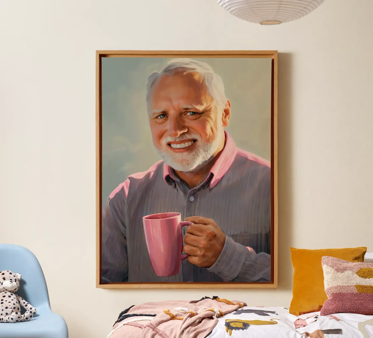Hide the Pain Harold Coffee Meme tela con Cornice a cassetta da Lootprint