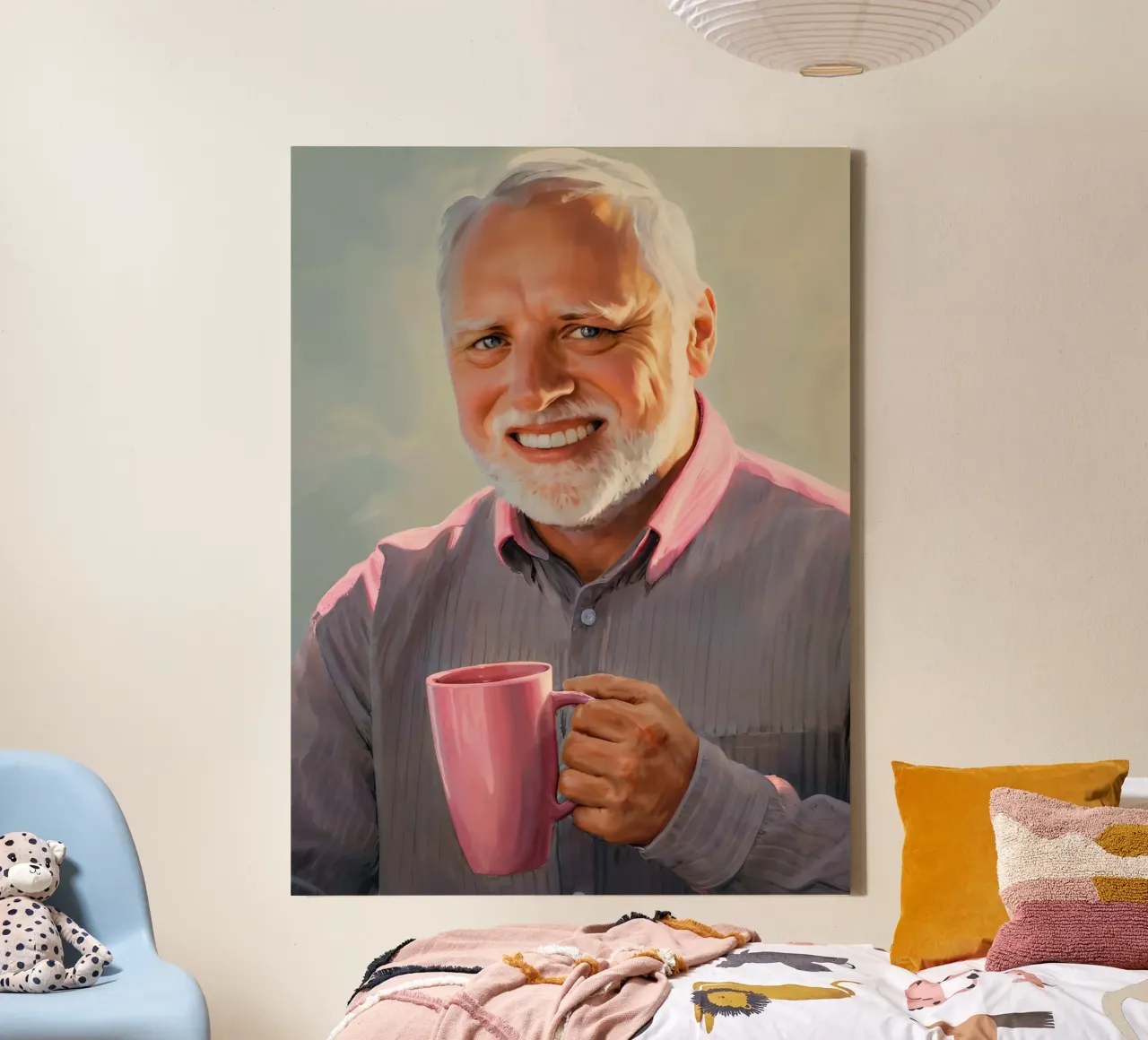 Hide the Pain Harold Coffee Meme tela con Cornice a cassetta da Lootprint