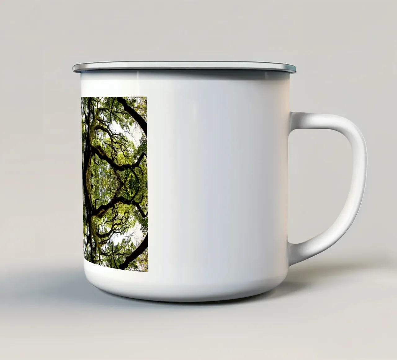 Oorsprong, Het groene portaal - Abstracte kunstdruk emaille mok van jay