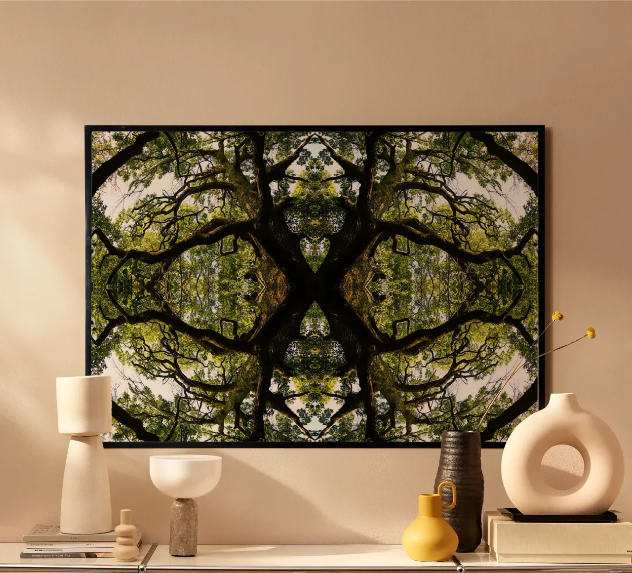Oorsprong, Het groene portaal - Abstracte kunstdruk poster met aluminium frame van jay