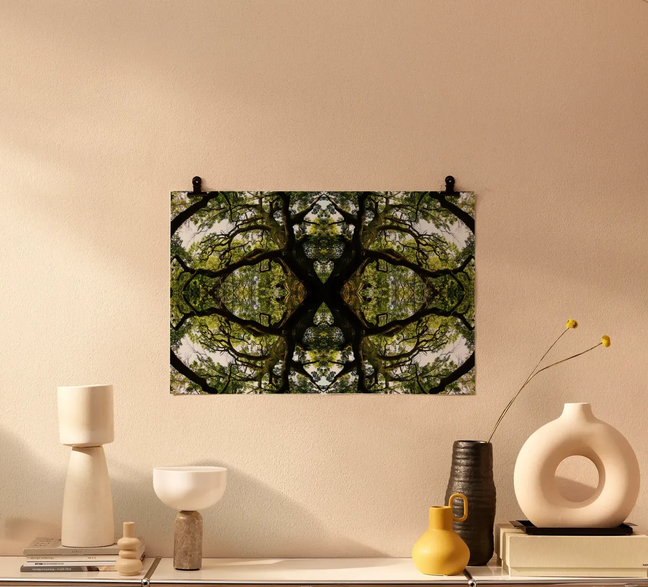 Oorsprong, Het groene portaal - Abstracte kunstdruk poster met aluminium frame van jay