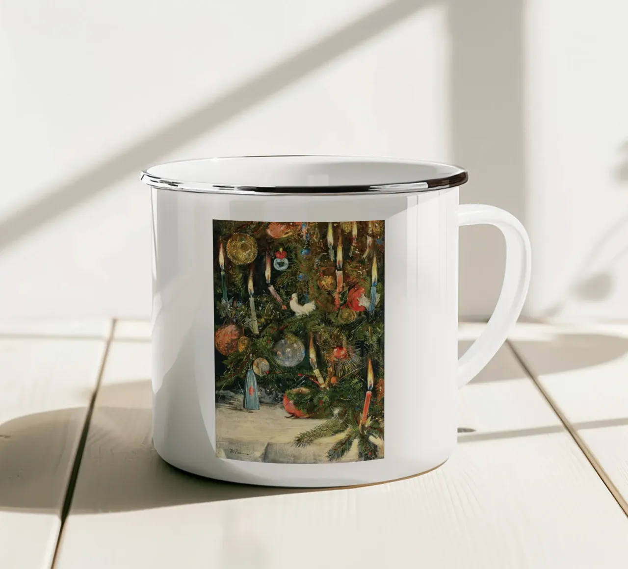 Christmas Tree Decorated with Lights tazza in smalto da apoloprints