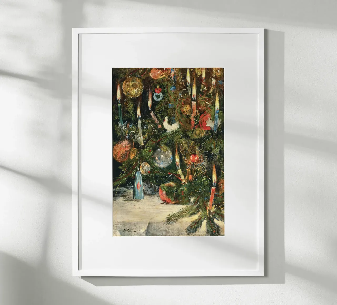 Christmas Tree Decorated with Lights poster con telaio in legno da apoloprints