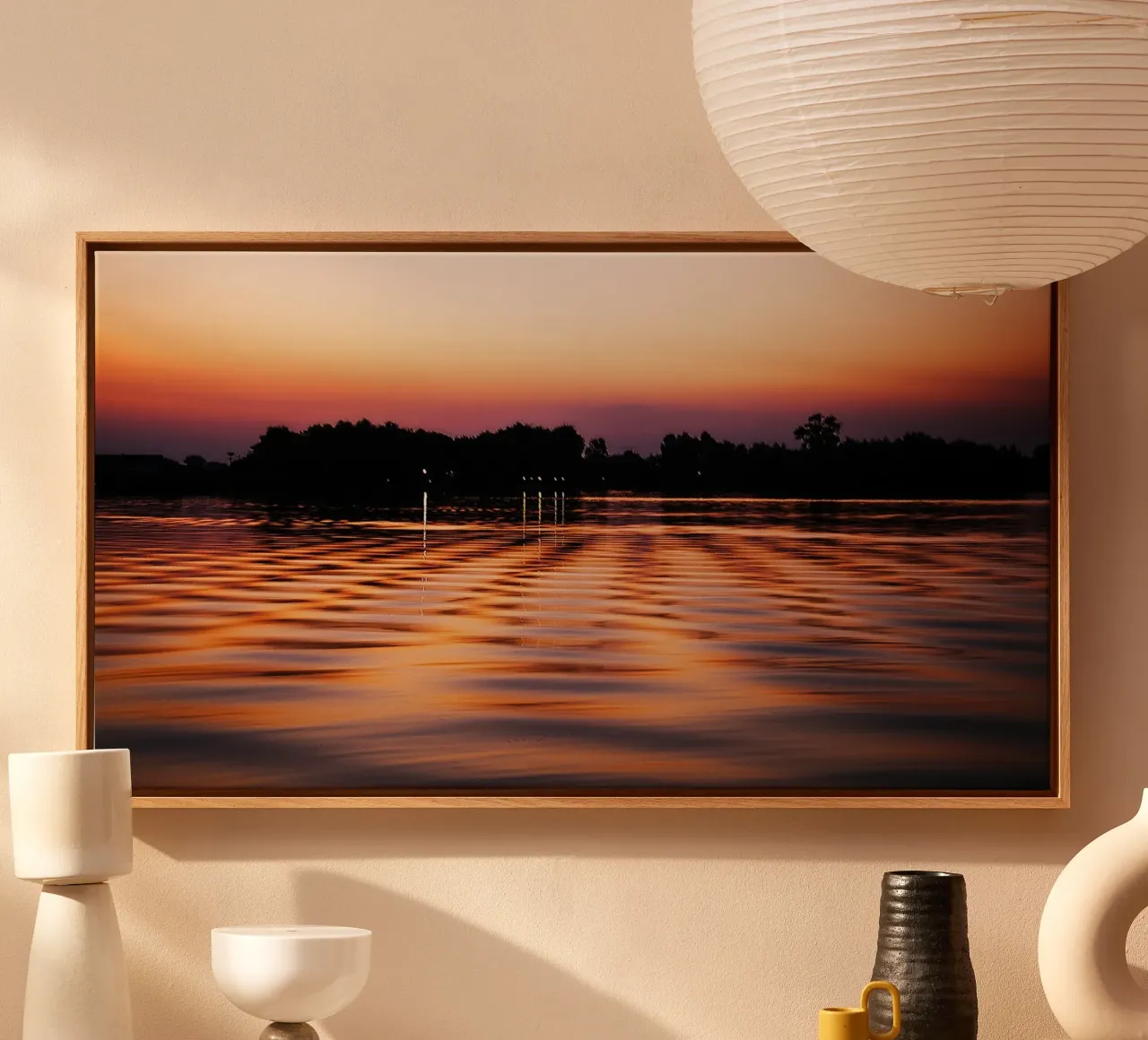 Delta Zonsopgang Reflecties - Kunstdruk canvas met Baklijst van jay