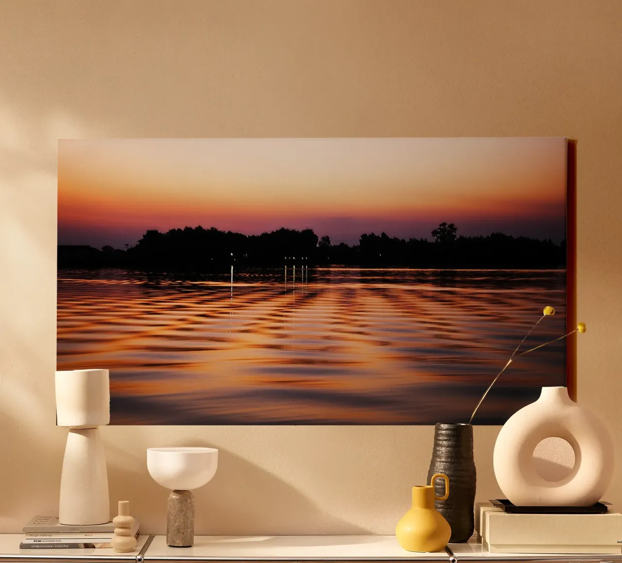 Delta Zonsopgang Reflecties - Kunstdruk canvas met Baklijst van jay