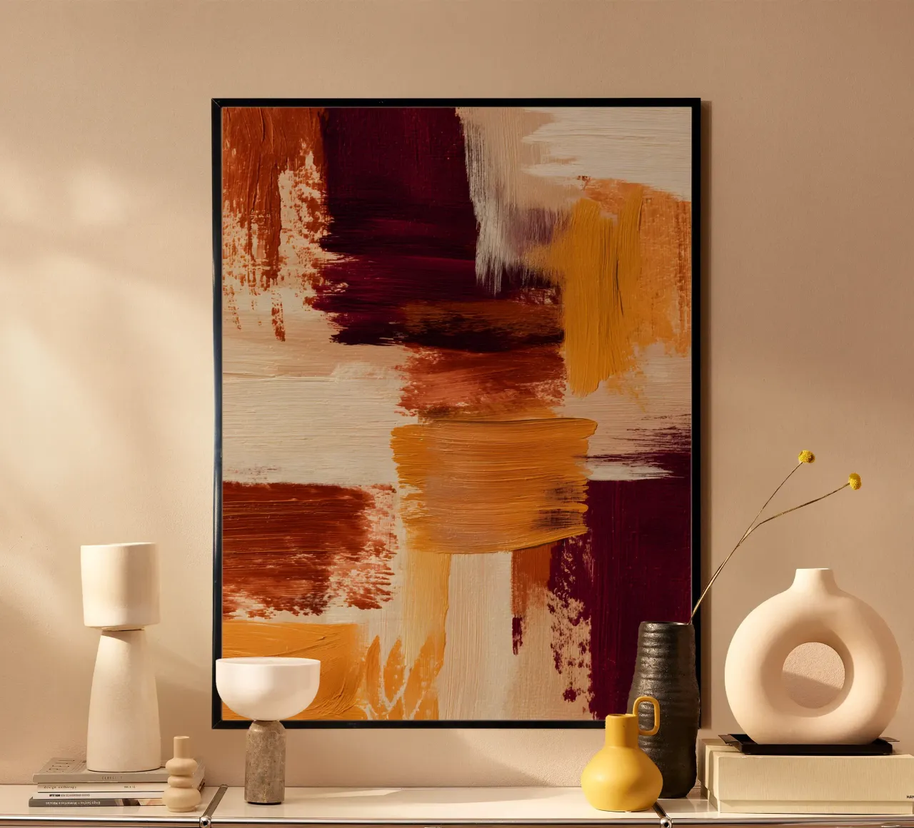 Crimson Strokes poster con telaio in plastica da Gypsy Galleria