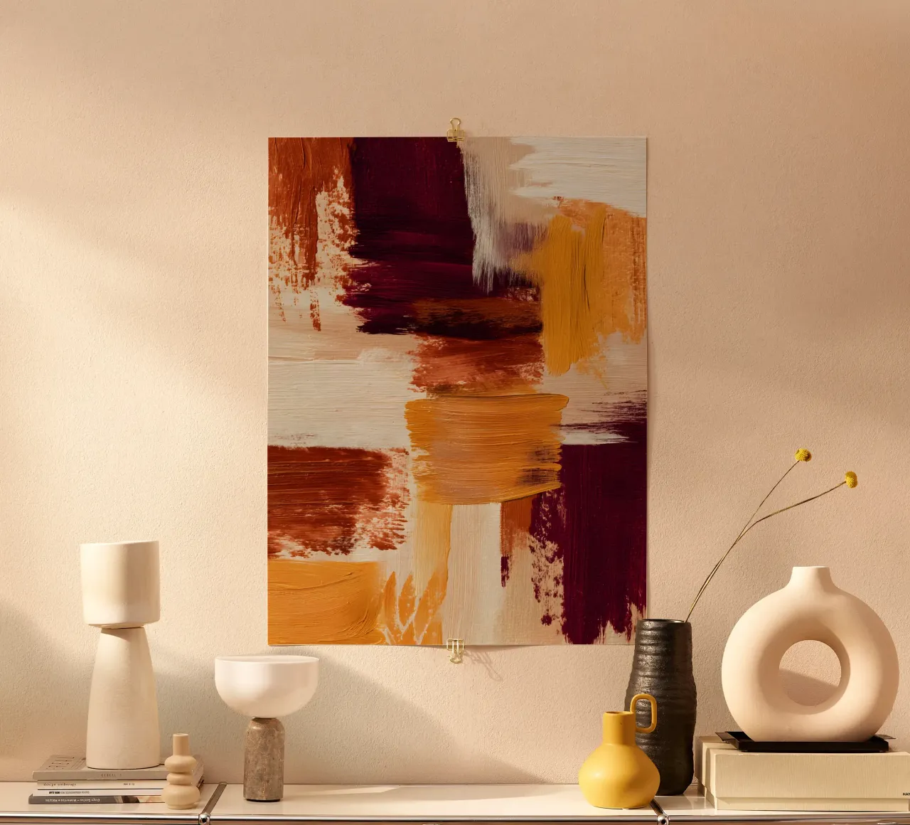 Crimson Strokes poster con telaio in plastica da Gypsy Galleria