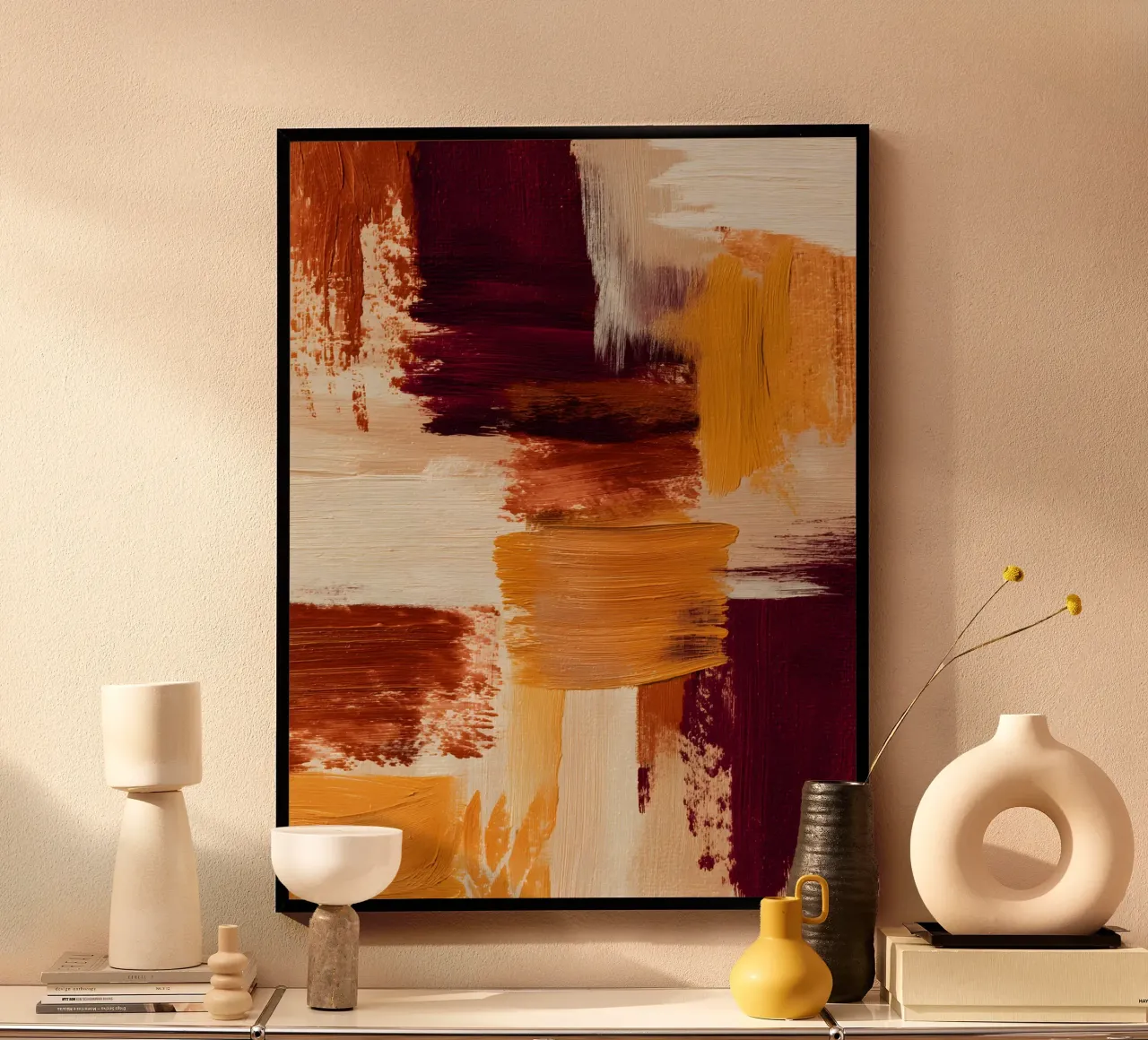 Crimson Strokes poster con telaio in plastica da Gypsy Galleria