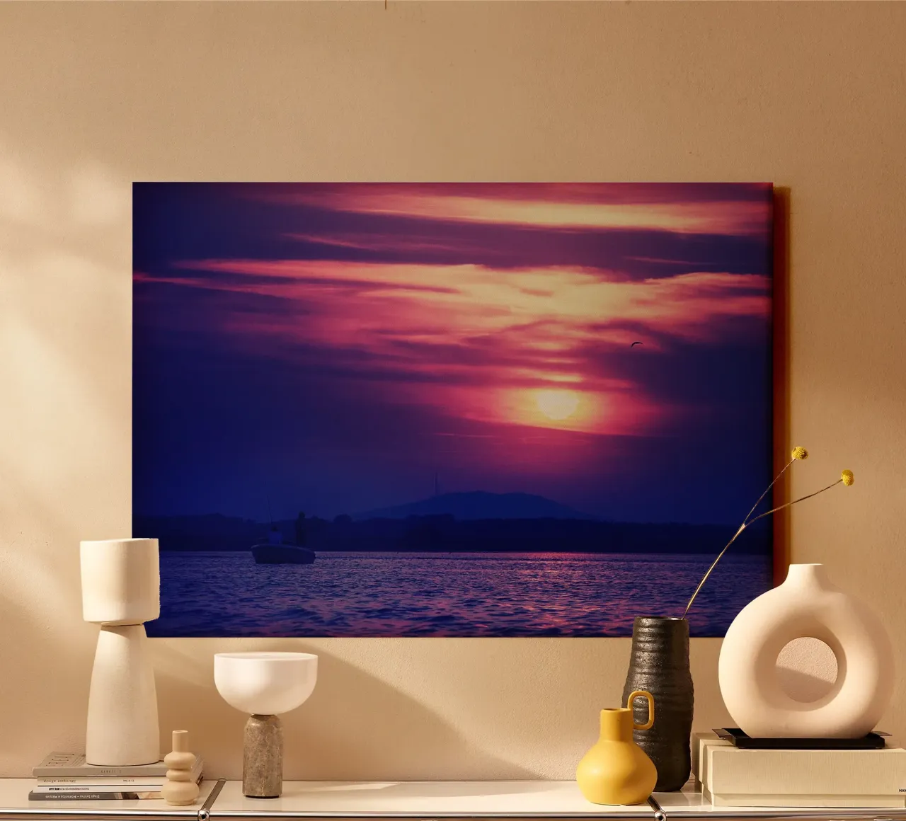 Vissers bij zonsondergang - Delta Fine Art Print canvas met Baklijst van jay
