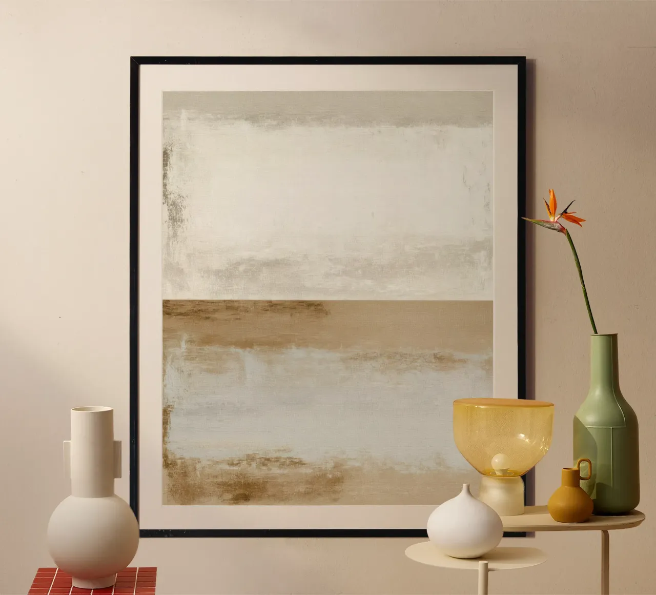 Minimalist Textured Abstract Painting in Warm Neutral Tones poster by Artbyvo