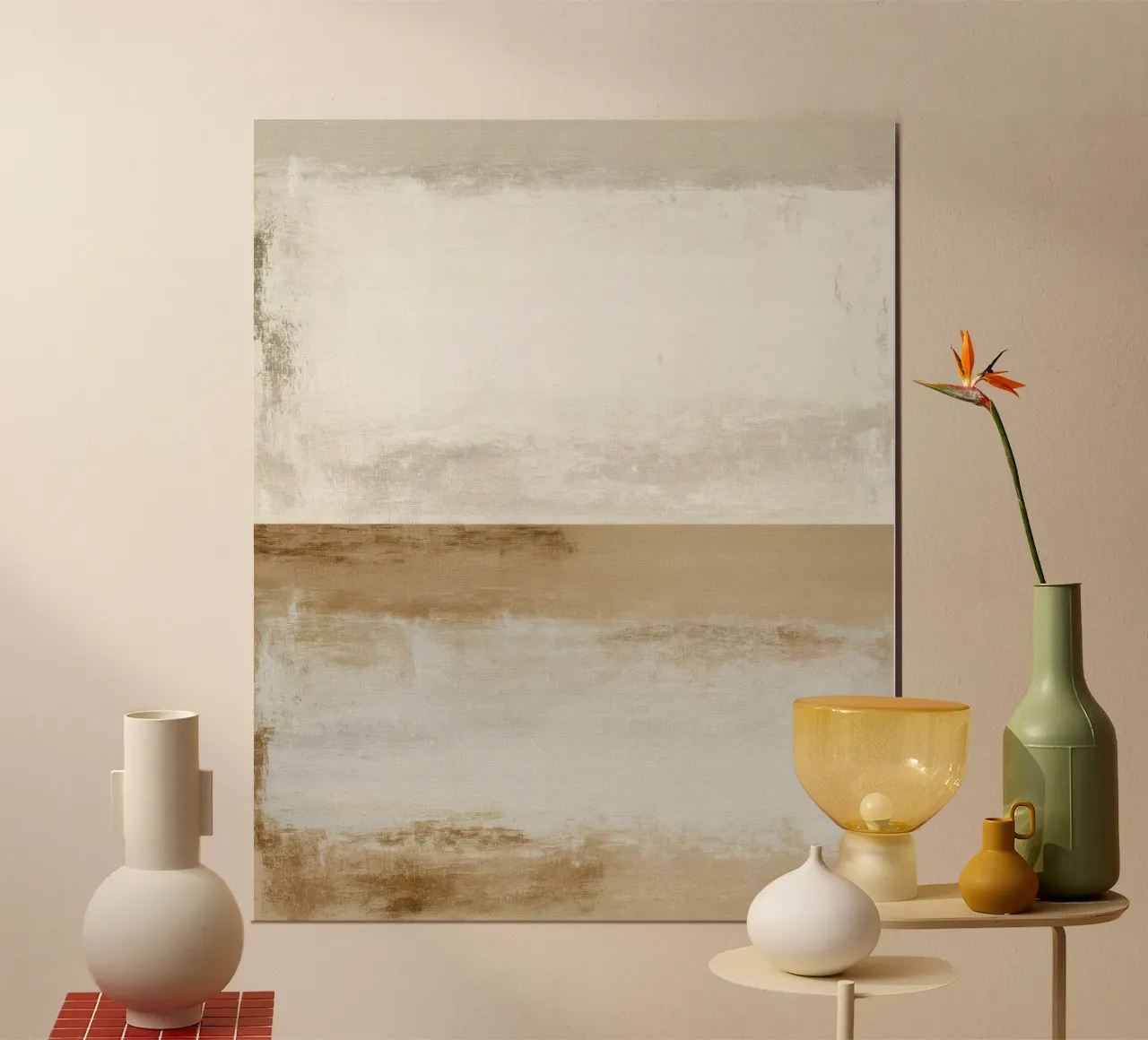 Minimalist Textured Abstract Painting in Warm Neutral Tones poster by Artbyvo