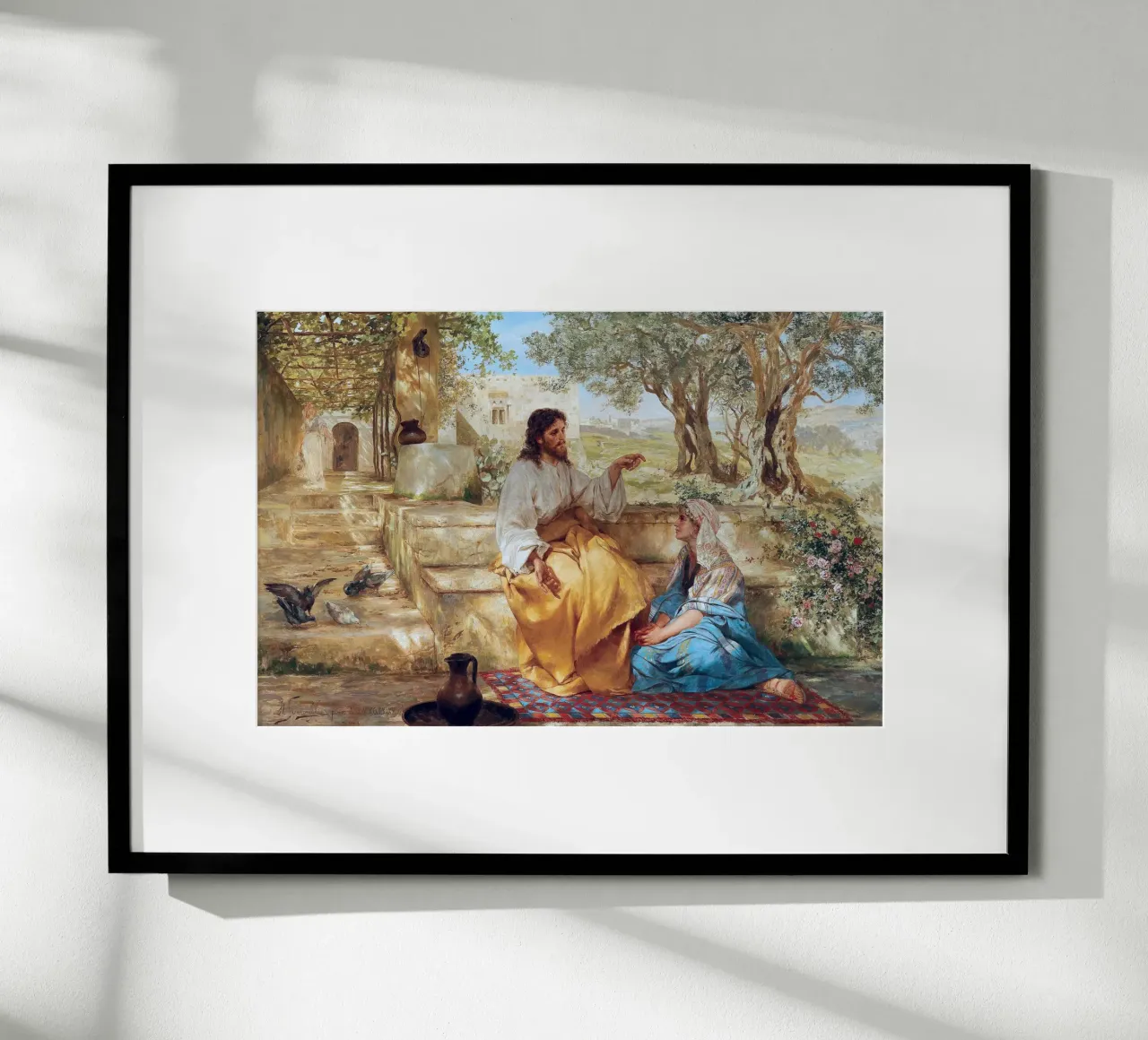 Christ at the home of Martha and Mary poster con telaio in legno da apoloprints