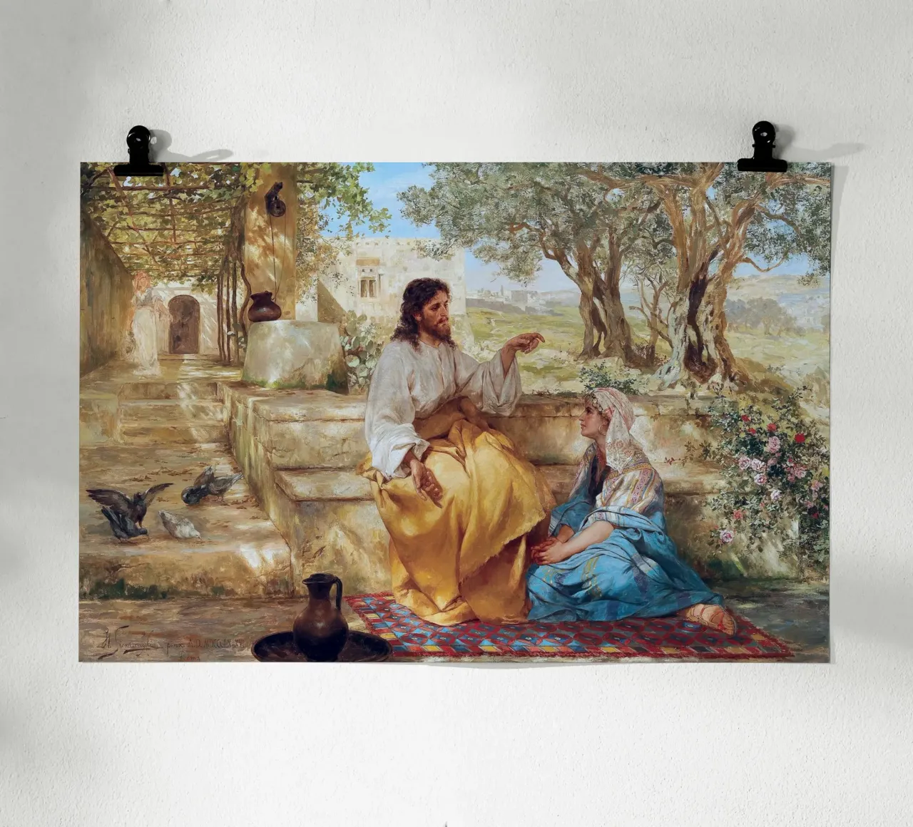 Christ at the home of Martha and Mary poster con telaio in legno da apoloprints