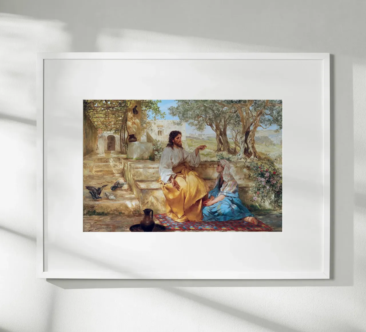Christ at the home of Martha and Mary poster con telaio in legno da apoloprints