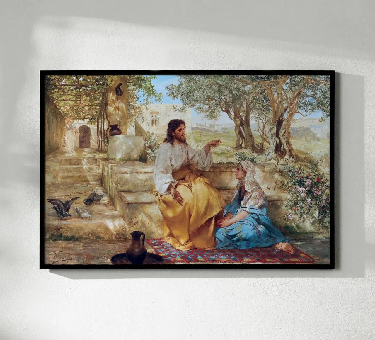 Christ at the home of Martha and Mary poster con telaio in legno da apoloprints