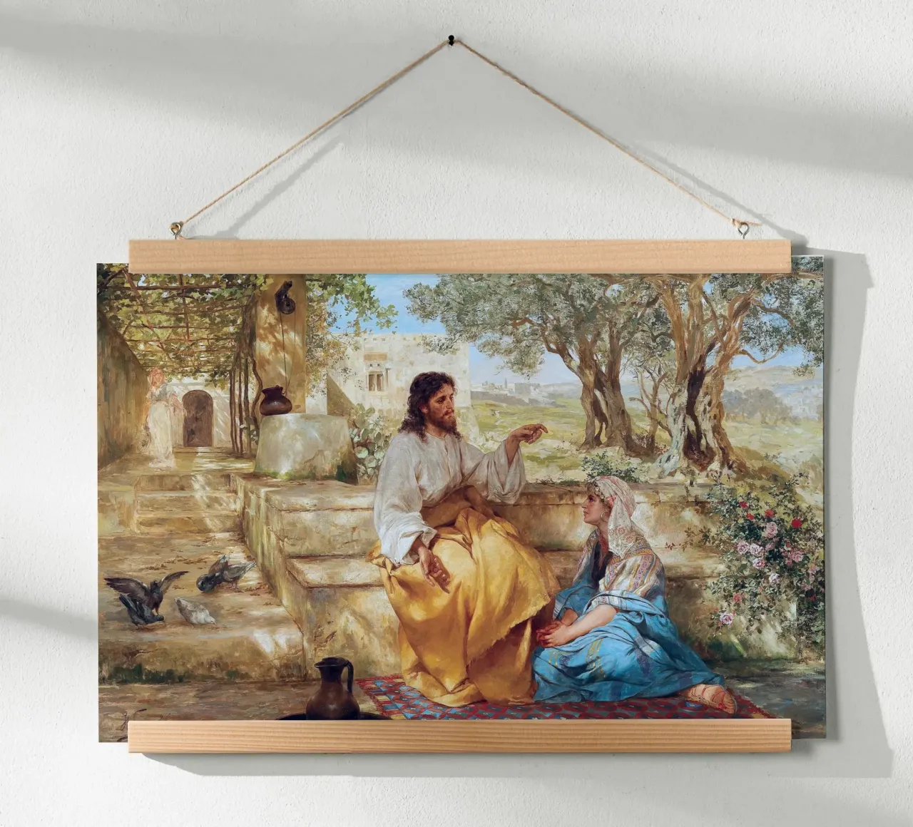 Christ at the home of Martha and Mary poster con telaio in legno da apoloprints