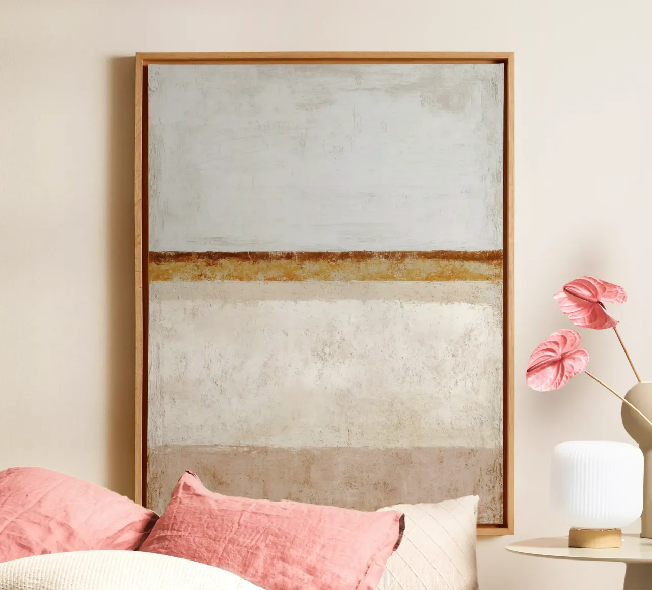 Textured Minimalist Abstract Painting in Neutral Earthy Shad canvas with Floater frame by Artbyvo