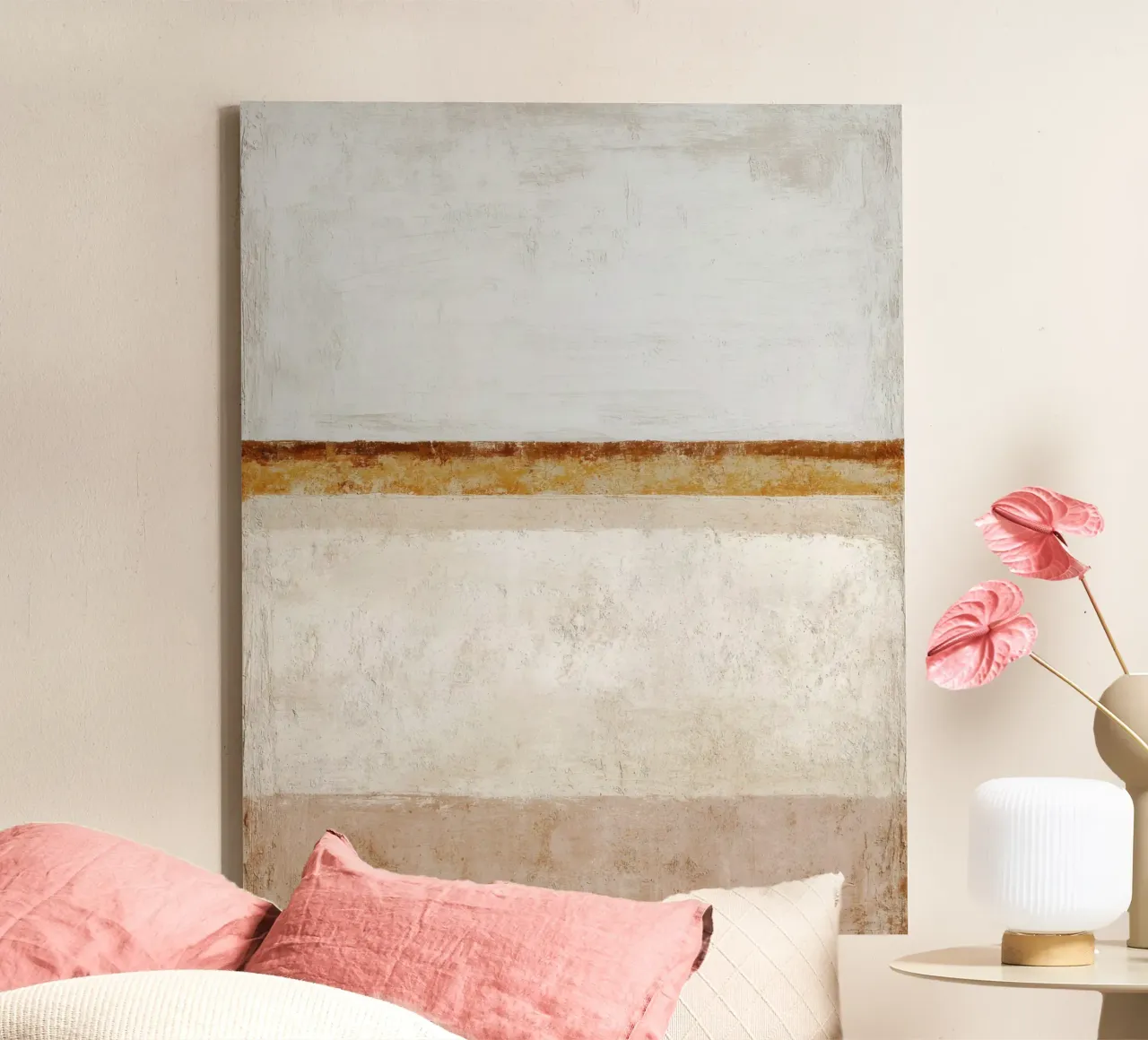 Textured Minimalist Abstract Painting in Neutral Earthy Shad canvas with Floater frame by Artbyvo