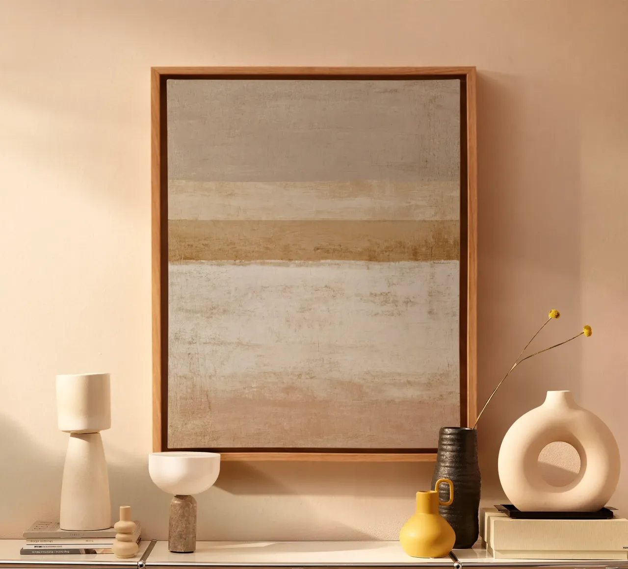 Minimalist Abstract Textured Painting in Warm Neutral Tones canvas with Floater frame by Artbyvo
