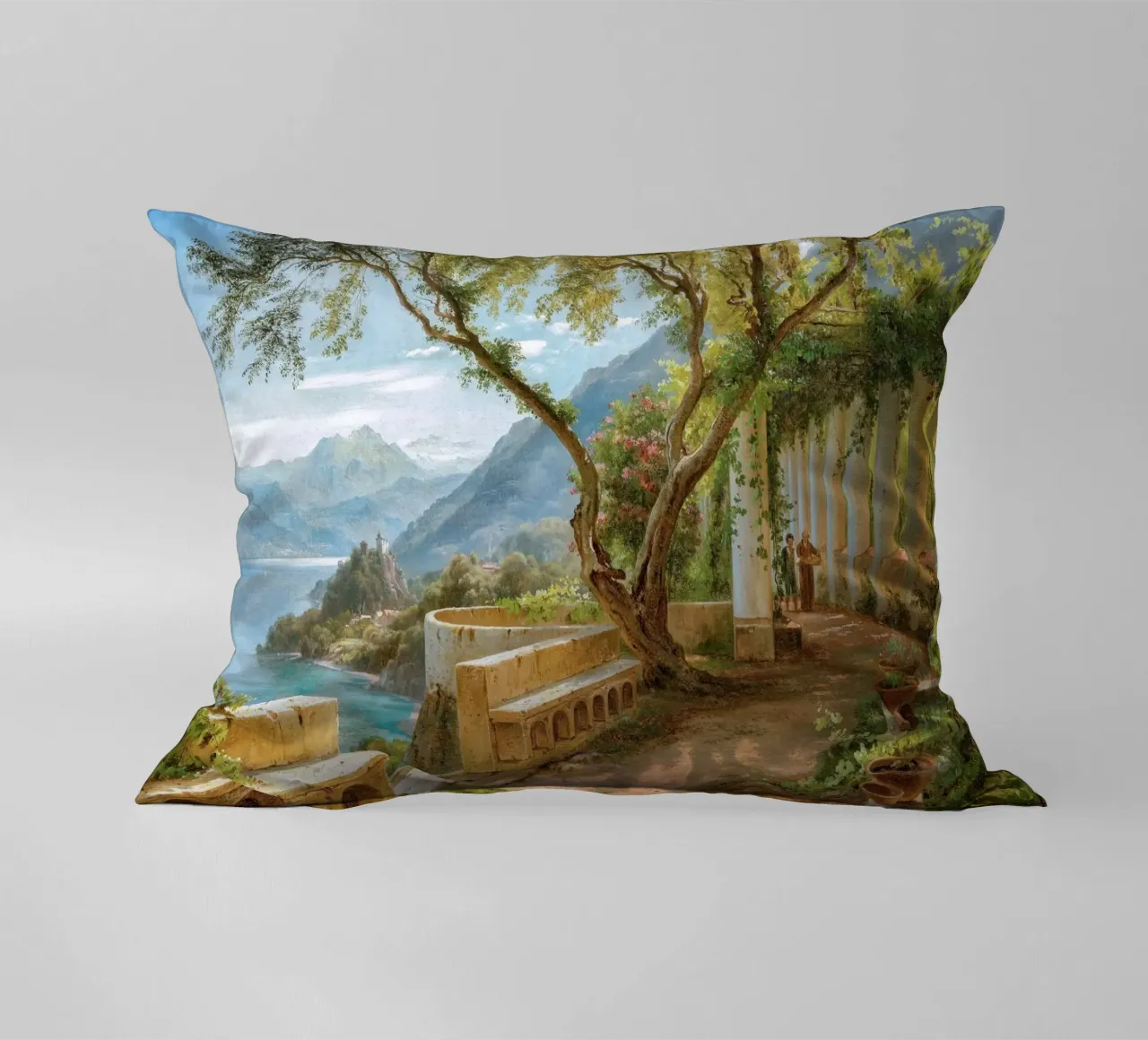 A monk and a novice at an Italian loggia cuscino da apoloprints