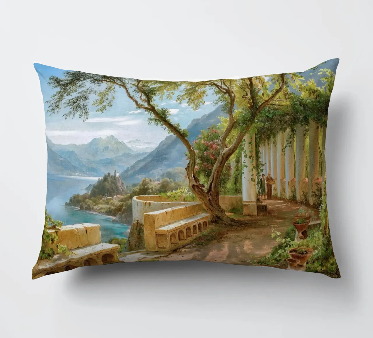 A monk and a novice at an Italian loggia cuscino da apoloprints