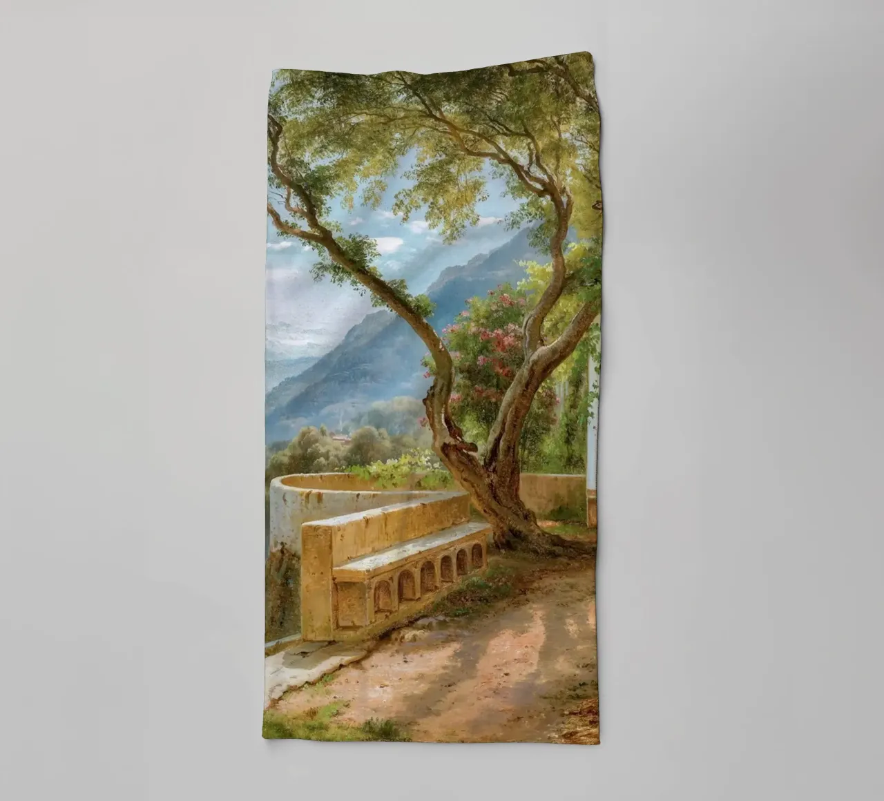 A monk and a novice at an Italian loggia asciugamano da bagno da apoloprints