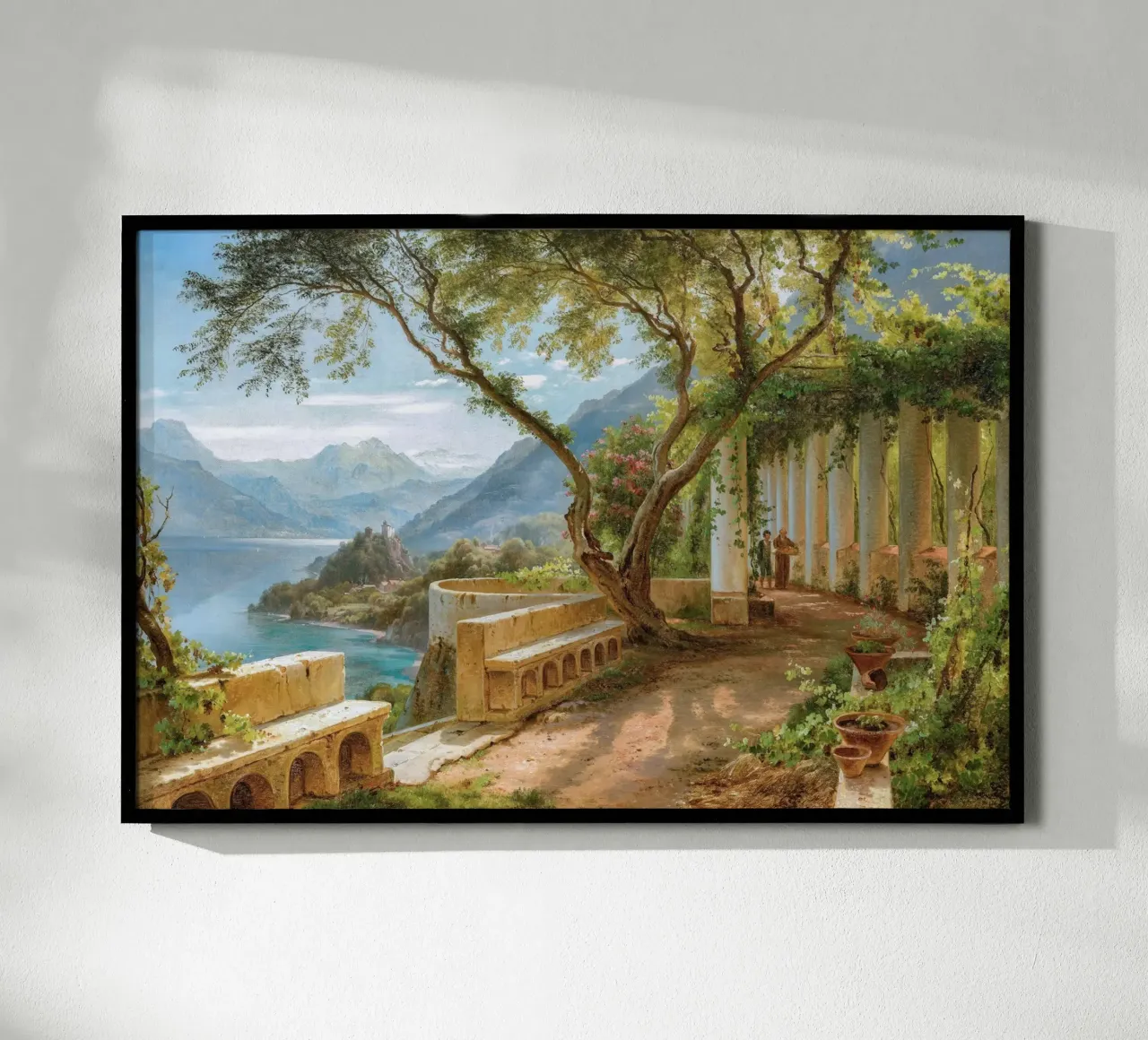 A monk and a novice at an Italian loggia poster met houten frame van apoloprints