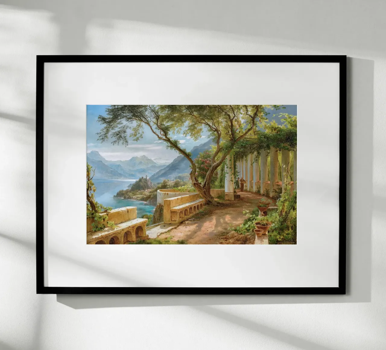 A monk and a novice at an Italian loggia poster met houten frame van apoloprints