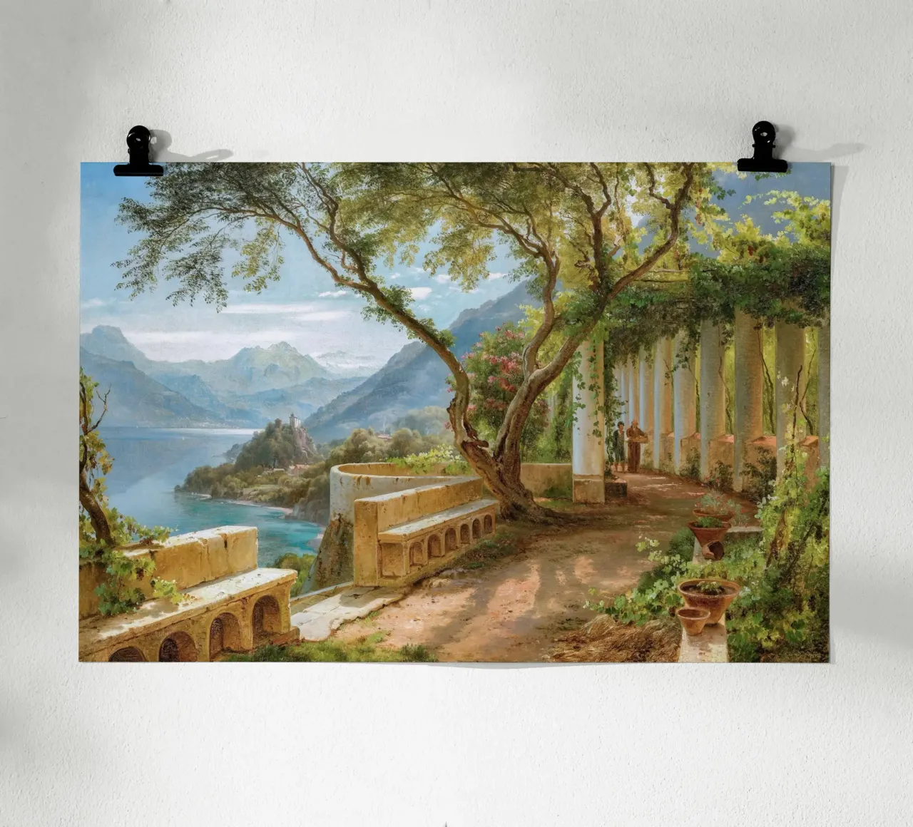 A monk and a novice at an Italian loggia poster met houten frame van apoloprints