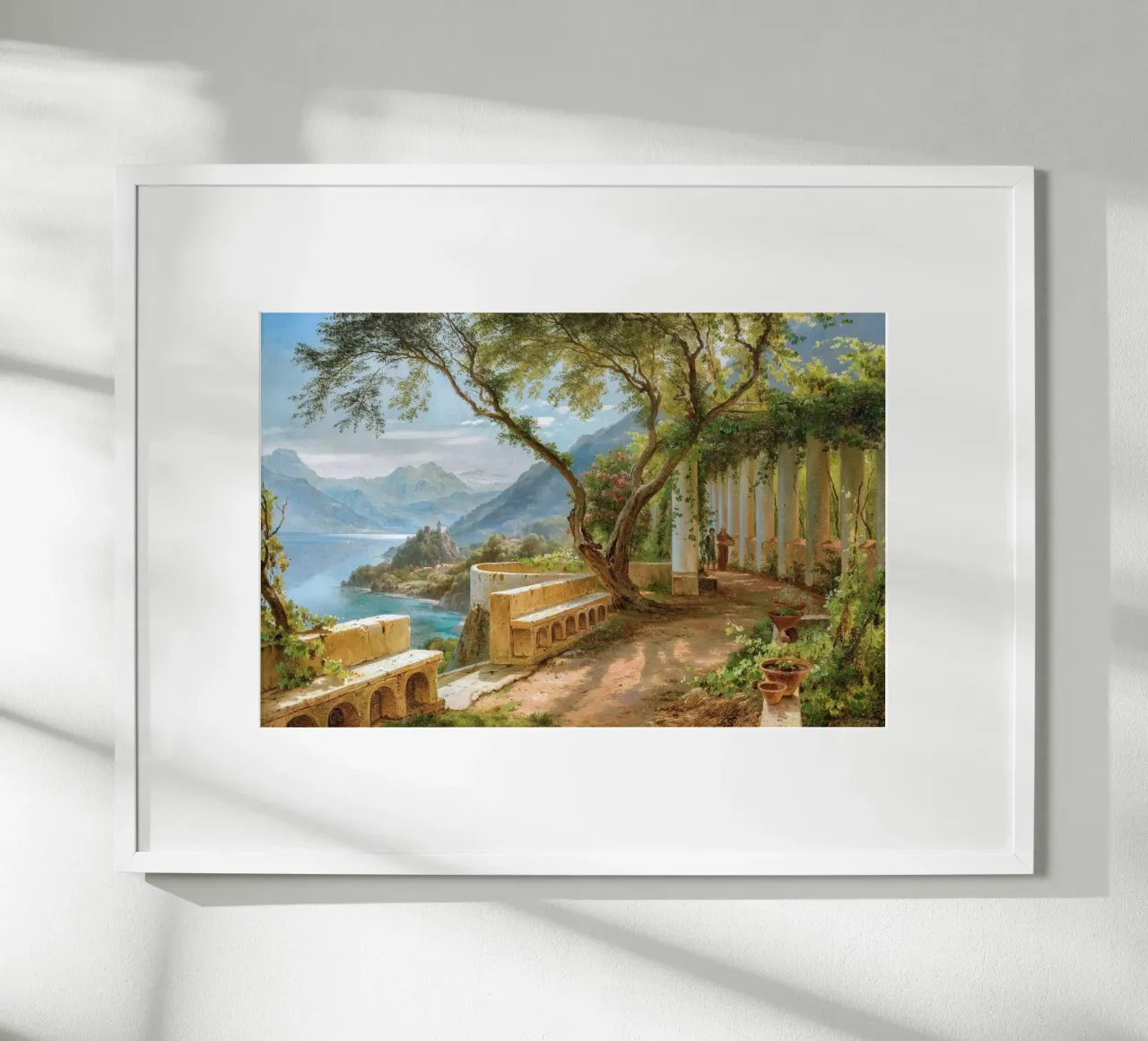 A monk and a novice at an Italian loggia poster met houten frame van apoloprints