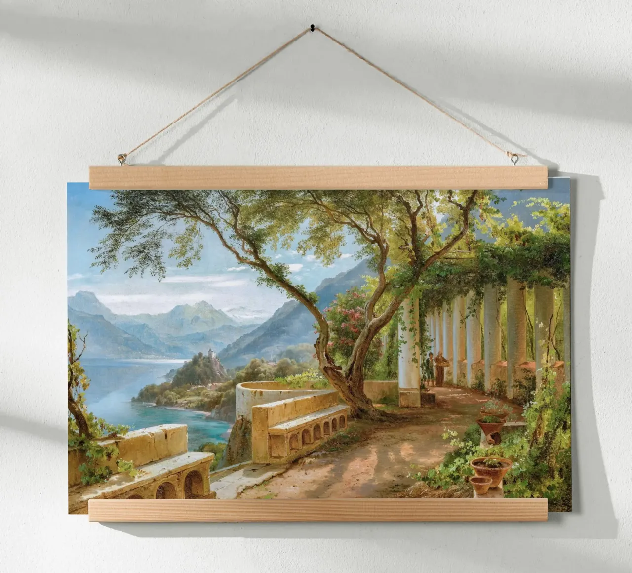 A monk and a novice at an Italian loggia poster met houten frame van apoloprints