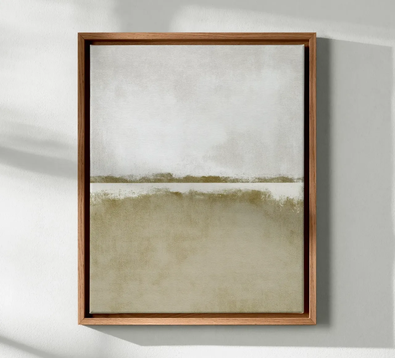Minimalist Textured Abstract Painting in Olive Beige Tones canvas with Floater frame by Artbyvo