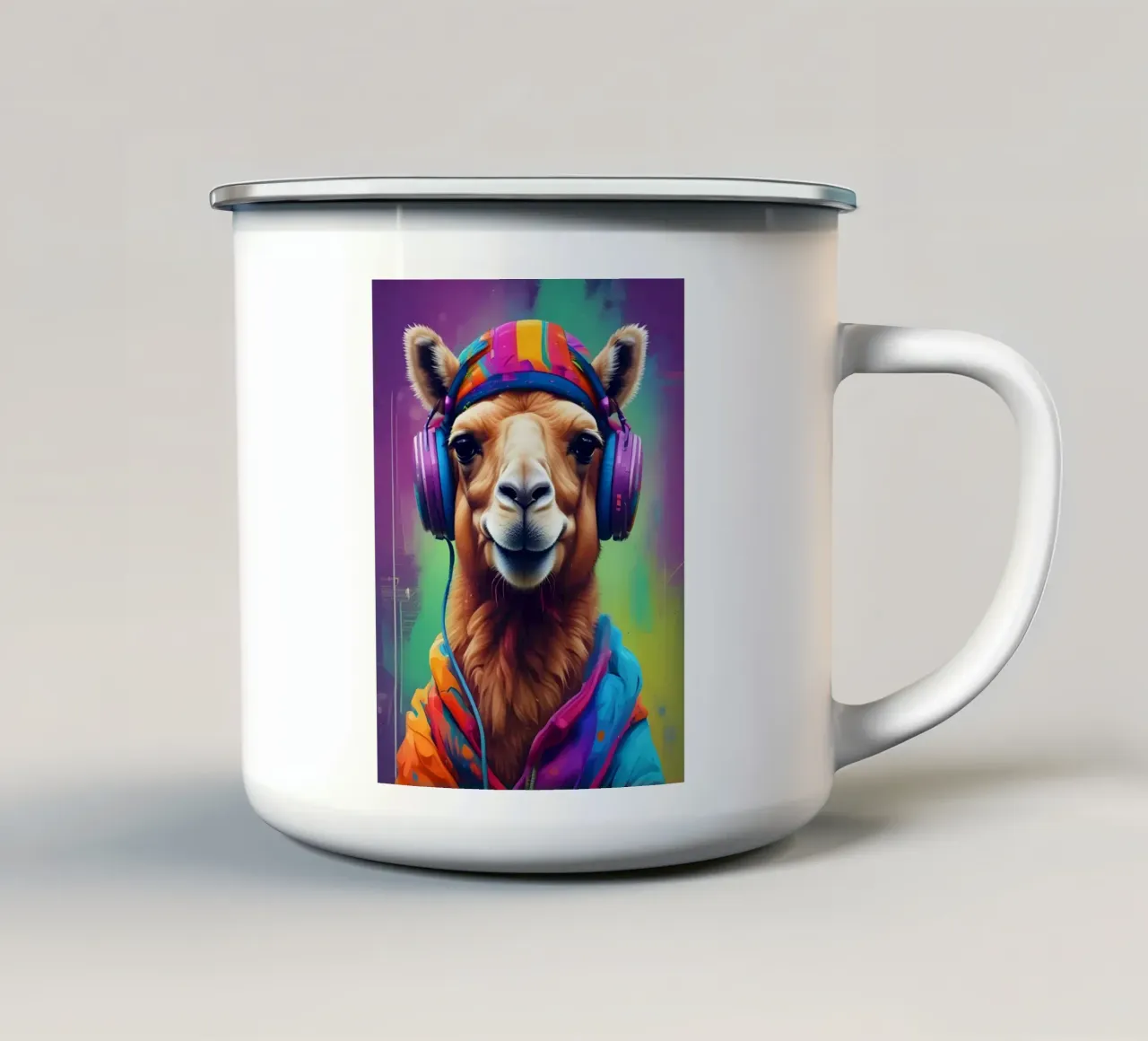 Cammello con cuffie artistiche tazza in smalto da MakArena