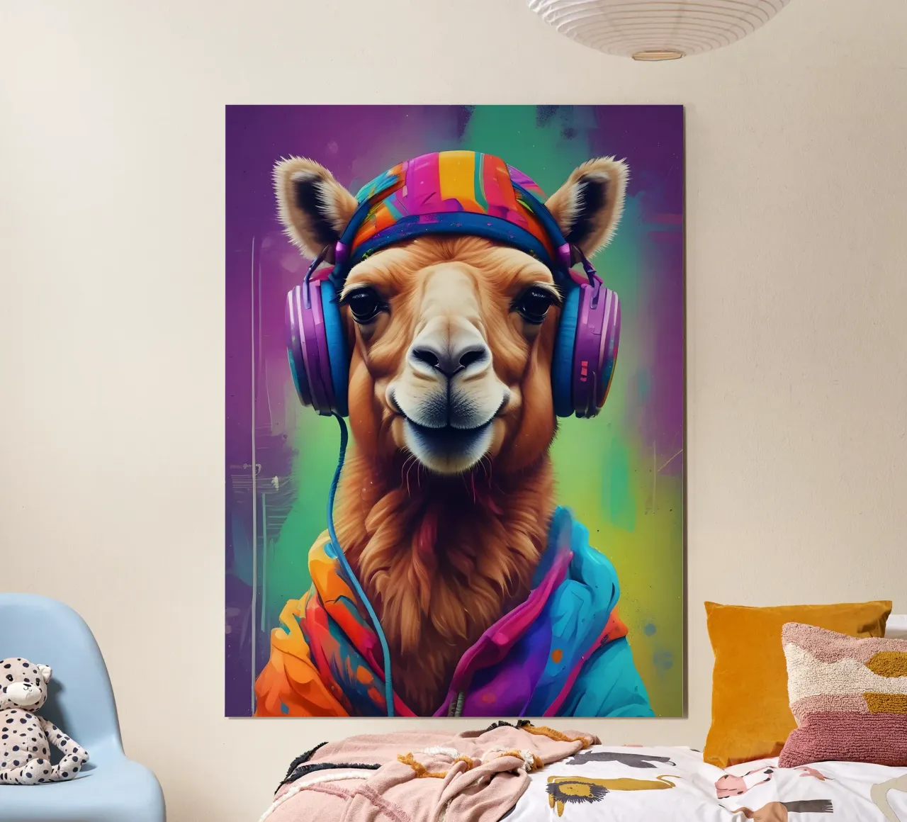 Cammello con cuffie artistiche poster con telaio in plastica da MakArena