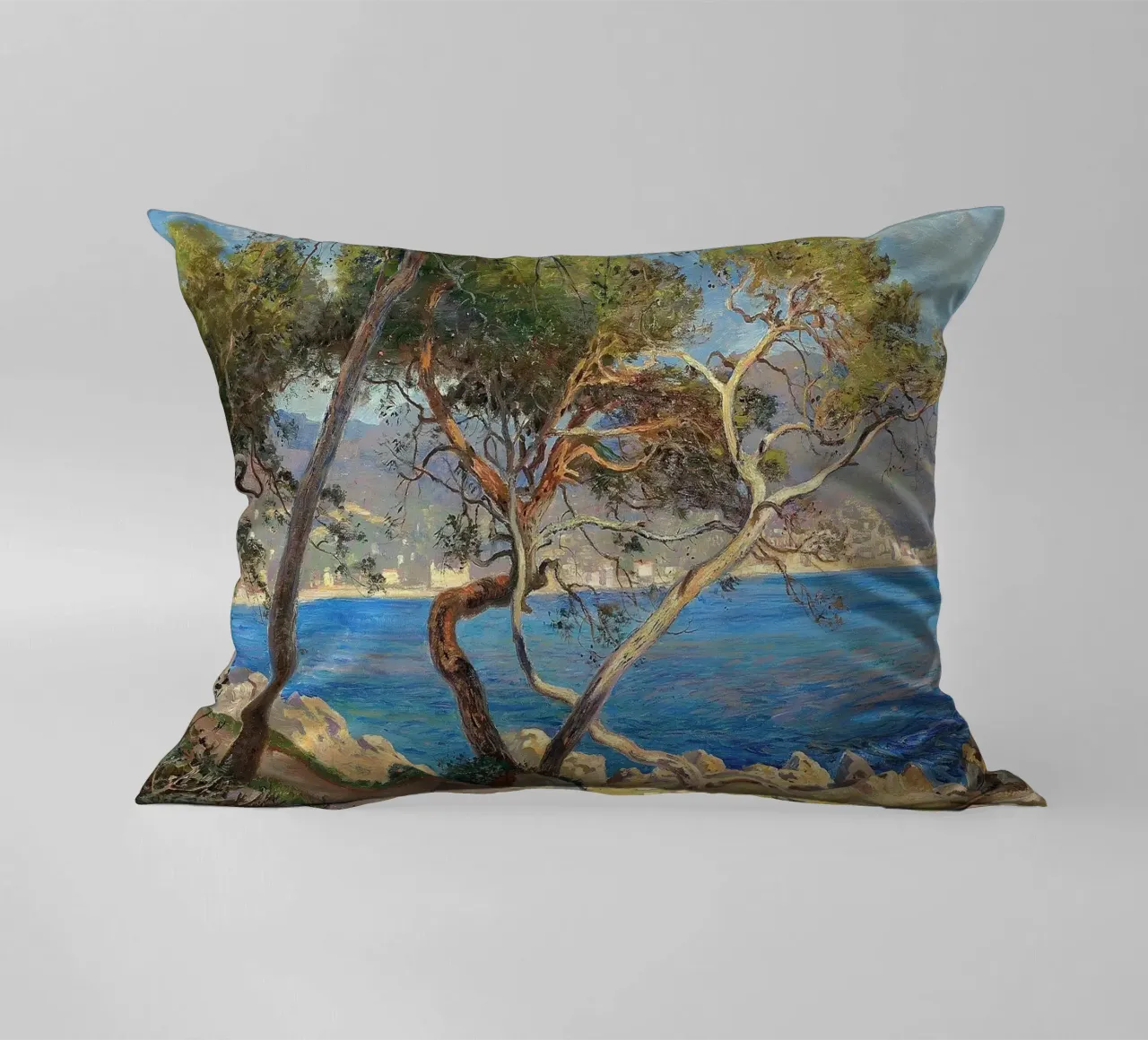 Pine trees at Cap Martin Coastal Landscape cuscino da apoloprints