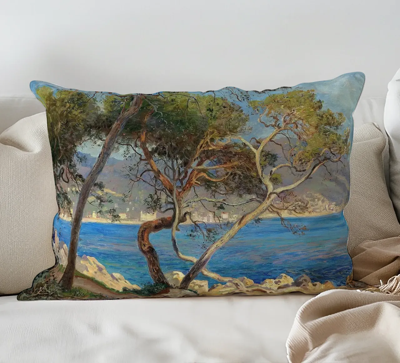 Pine trees at Cap Martin Coastal Landscape cuscino da apoloprints