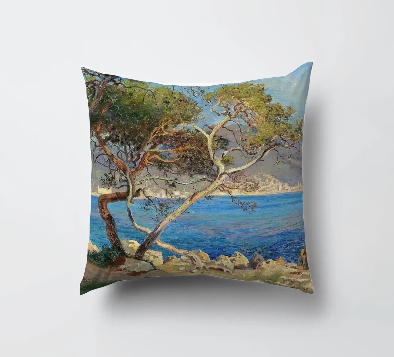 Pine trees at Cap Martin Coastal Landscape cuscino da apoloprints