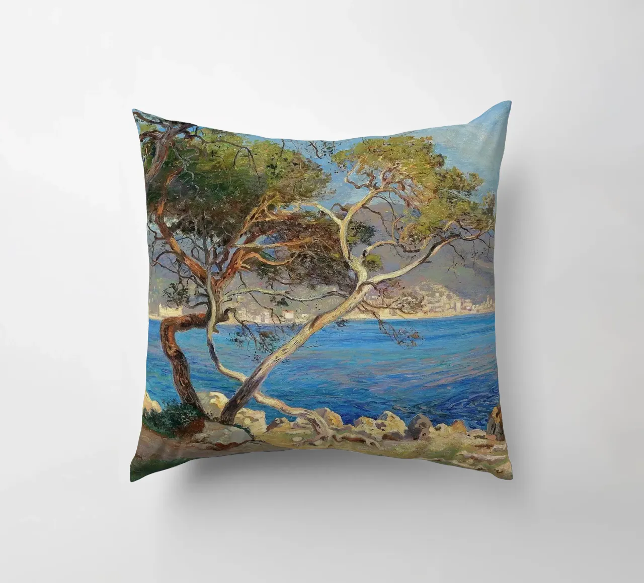 Pine trees at Cap Martin Coastal Landscape cuscino da apoloprints