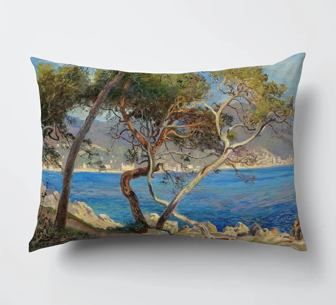 Pine trees at Cap Martin Coastal Landscape cuscino da apoloprints