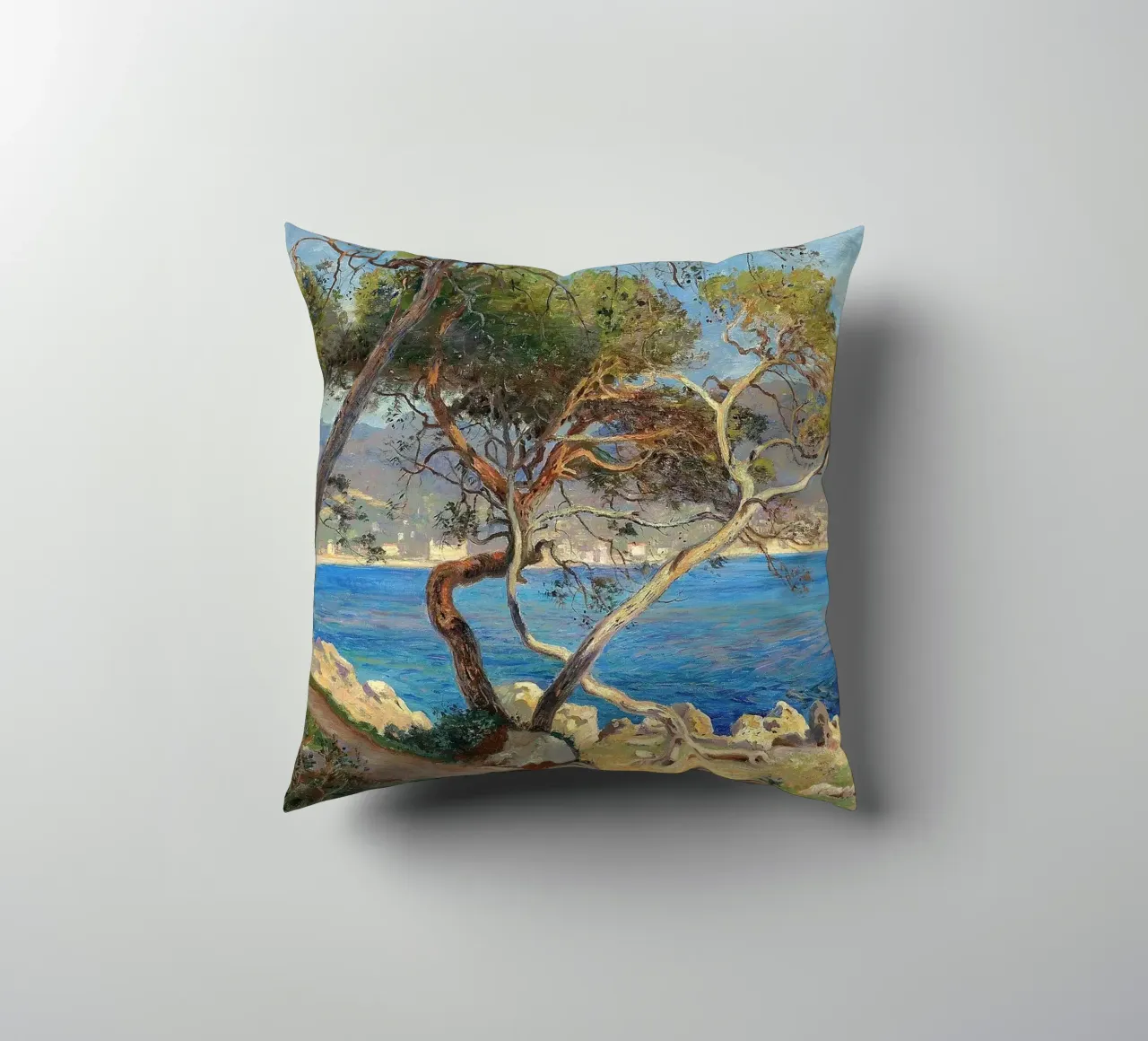 Pine trees at Cap Martin Coastal Landscape cuscino da apoloprints